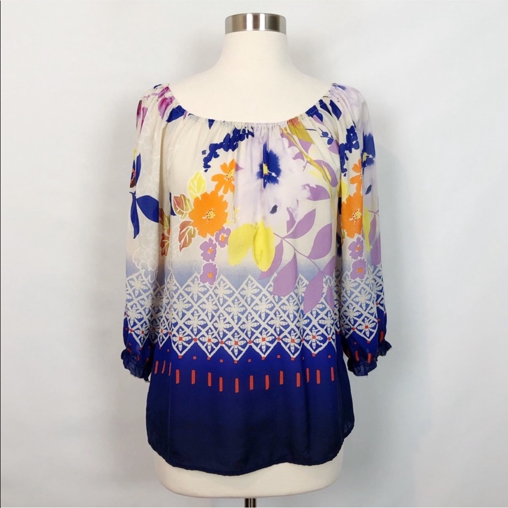 Fei Anthropologie Floral Foliage Off Shoulder Silk Top - Picture 7 of 13
